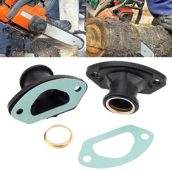 2x Chainsaw Parts Exhaust Intake Manifold Set With Ring Gaskets For 45cc 52cc