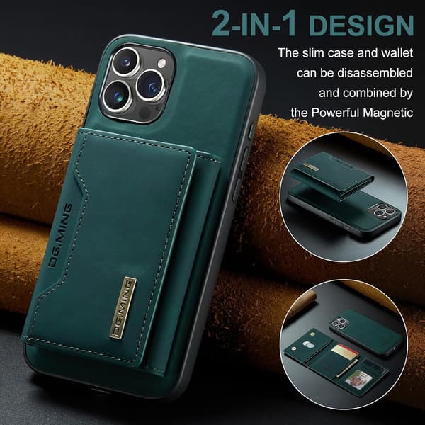 2-in-1 Leather Wallet Case with Card Holder Compatible with iPhone 15 Pro Max, Phone Case for Men, Detachable Back Cover