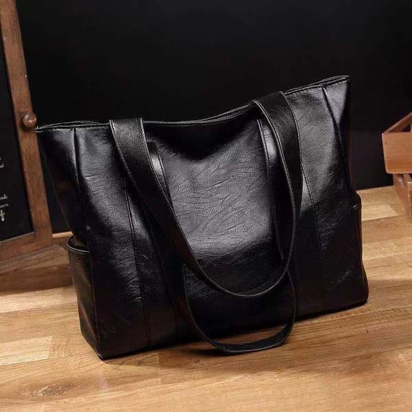 Elegant Sort PU-læder Tote Bag - Alsidig & Rummelig