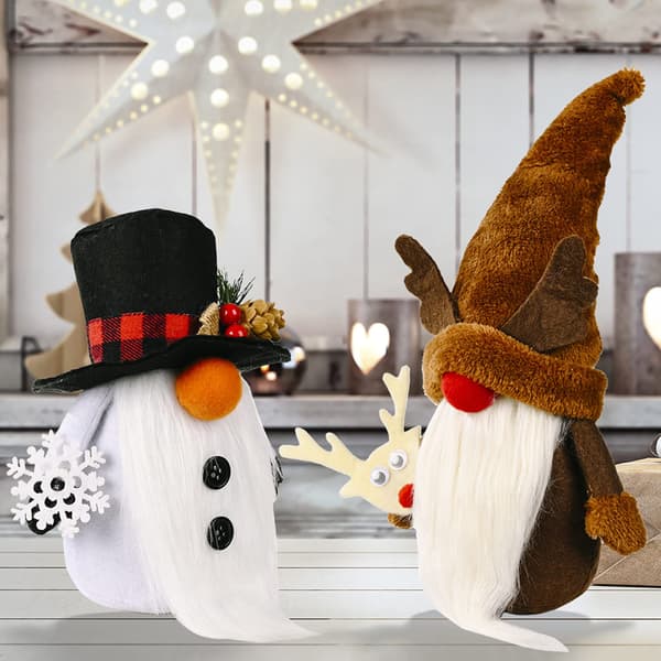 3-pack jultomte-prydnader - tomte, snögubbe och ren - handgjorda svenska skandinaviska tomtar