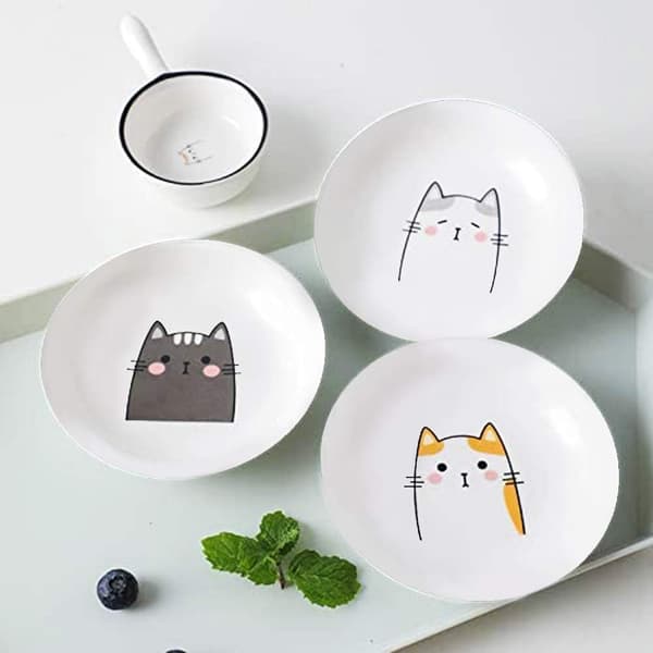 4 stk. keramik katte middagsretter krydderi dyppe forretstallerkener 4 stk.-Kat-B - 4pcs-Cat-B