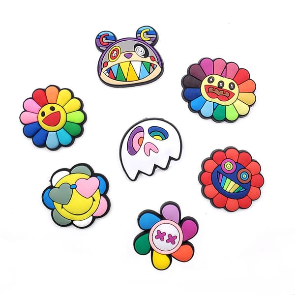 16 stk. sko tilbehør, gummi sko spænder, PVC trykte sko blomster, DIY tilbehør