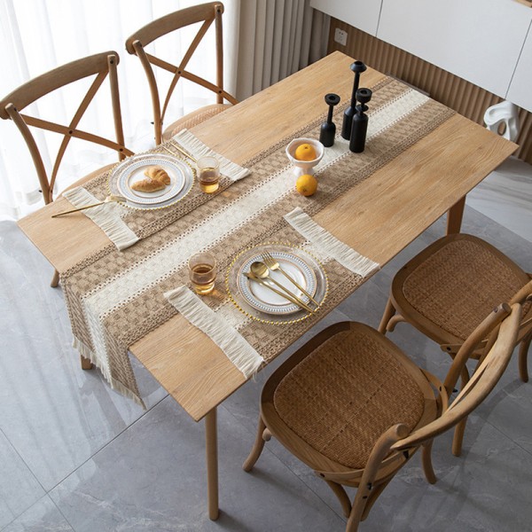 Handgjorda Boho bordstabletter Set med 2 Naturlig bomull Macrame Dekor och Farmhouse Style för matbord kök A
