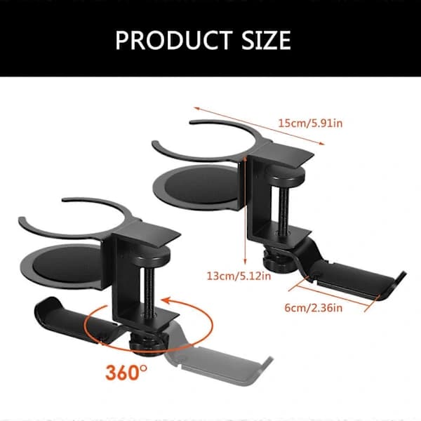 360° Rotating Cup Holder Clip Adjustable Drink Mount Water Bottle Holder Spill-Free Cup Holder Headset Hanger Silver