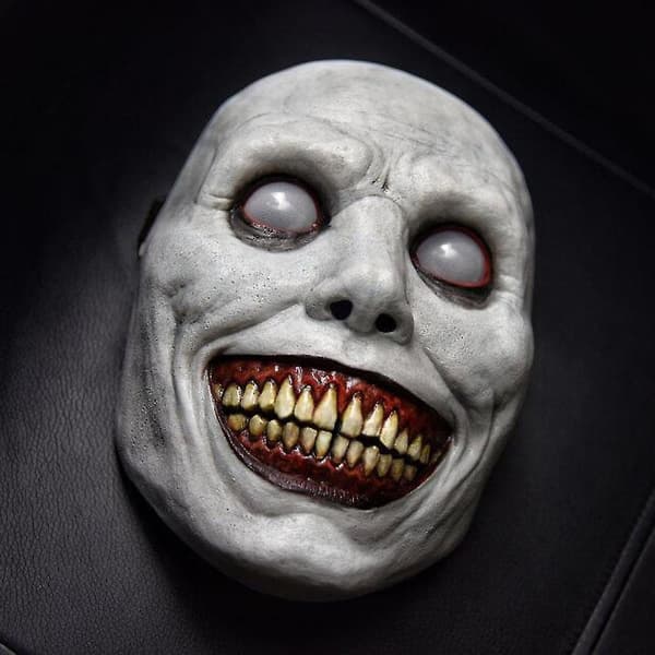 Scary Horrifying Horror Cosplay Exorcist Mask Smiling Face Carnival Party Costume Props (White)