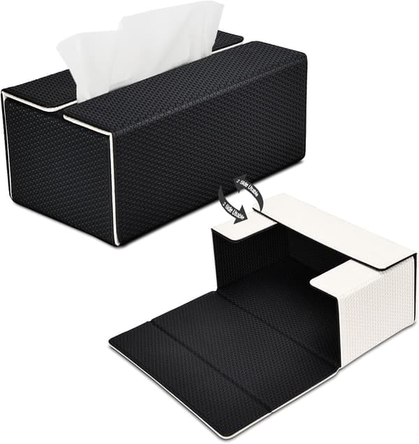 Rectangular PU Leather Tissue Holder, Reversible for Kleenex, Wiper Dispenser for Car, Bathroom, Office, Home Decor