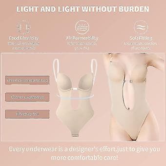 Women's Deep V-Neck Body Shaper Strapless Backless Bodysuit Shapewear (S Beige)