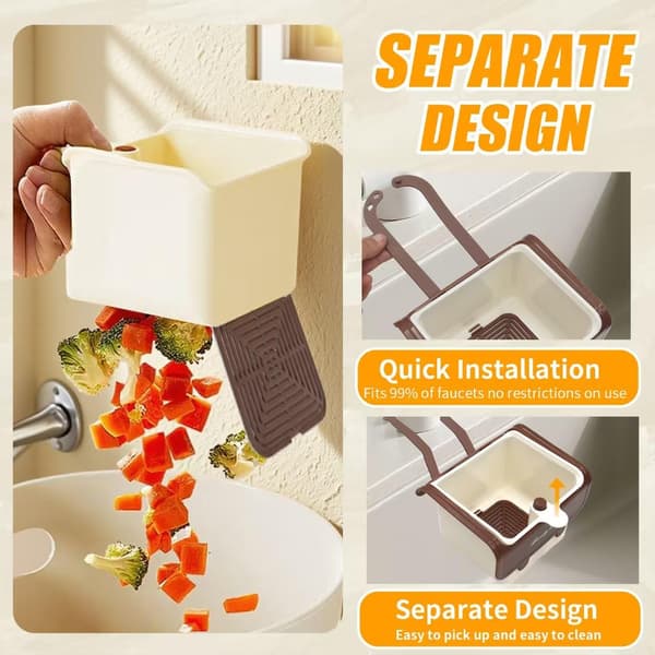 Sink Food Catcher - Hanging Faucet Strainer | Push-Button Automatic Draining Kitchen Drain Basket - Easy Installation Fine Mesh