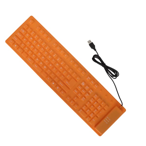 Foldable Silicone Keyboard 108 Keys Silicone Foldable USB Wired Waterproof Silent Keyboard Fully Sealed Foldable Keyboard Orange