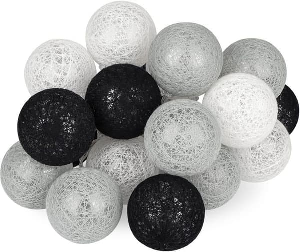 Bomuldskuglekæde, Indendørs juledekoration, 3M 20 LED kuglelampe (USB Grå/Sort)