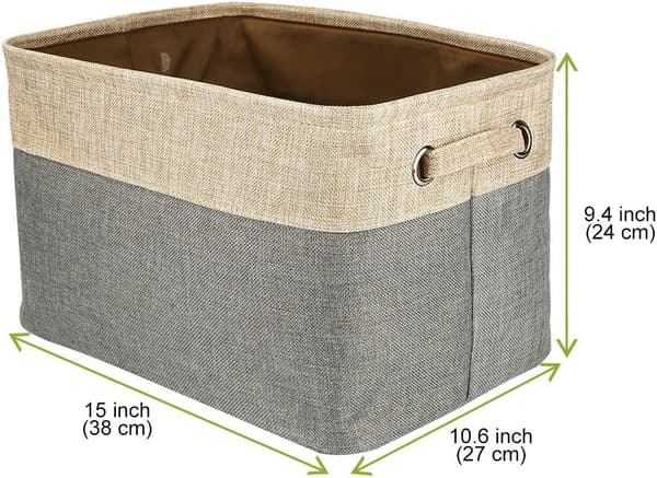 Foldable Cotton and Jute Storage Box with Handles, Laundry Basket, Sto