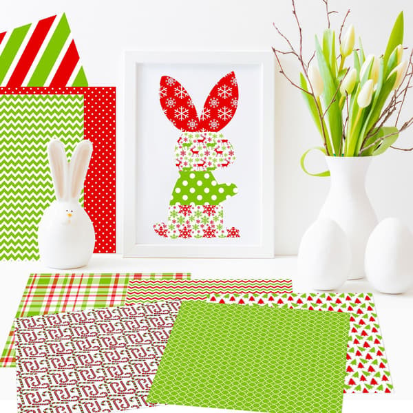 12 ark julemønstret papir for DIY-scrapbook og kortdekorasjon