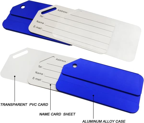 Reseetiketter, Bagageetiketter, Aluminium, 5 st blå blue