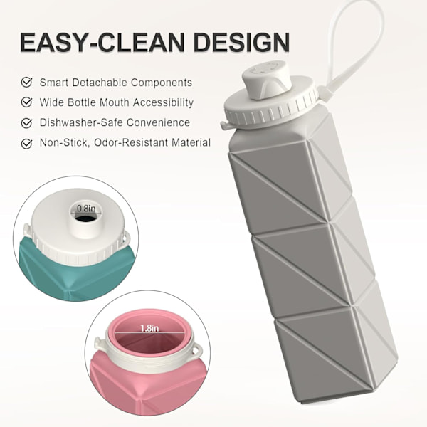 Foldable Drinking Water Bottle 610ml, Portable Silicone Water Bottle, Collapsible Drinking Water Container, Lightweight, Reusable White