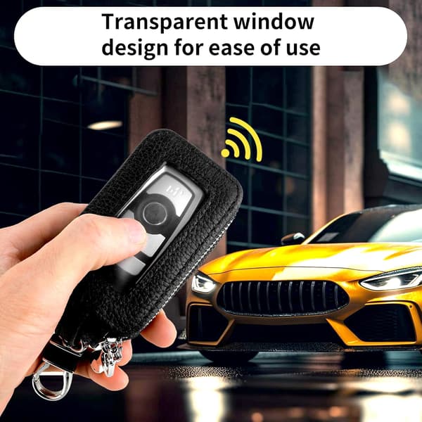 Universal Double-Layer Genuine Leather Car Key Case with Keychain and Carabiner, Car Accessories
