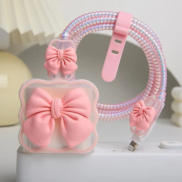 iPhone/iPad 18W/20W USB-C Charger Protector Cute 3D Bow Design Clear Soft Charger Cover Kawaii