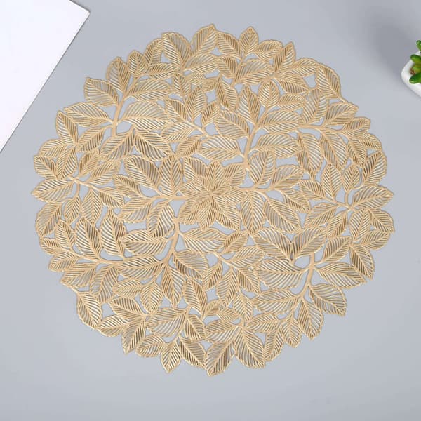 Sæt med 6 dækkeservietter med elegant bladdesign Guld