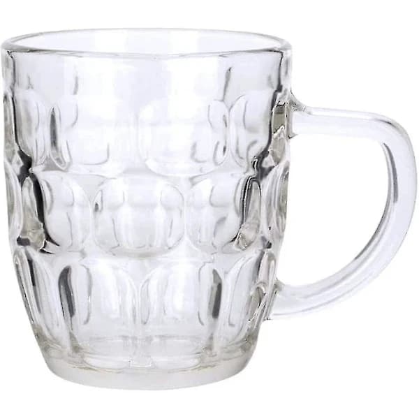 Glass Beer Mug with Large Handle, Dimpled Design, Dishwasher Safe for Oktoberfest Parties, Clear 53 cl