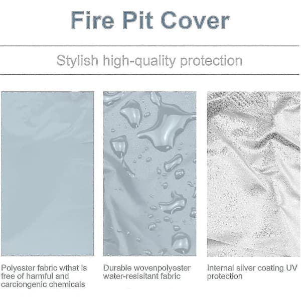 Round Fire Pit Cover Waterproof 210D Oxford Fabric With Drawstring For Patio Garden Grey 122 x 46 cm