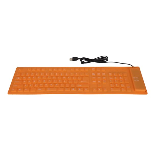 Foldable Silicone Keyboard 108 Keys Silicone Foldable USB Wired Waterproof Silent Keyboard Fully Sealed Foldable Keyboard Orange