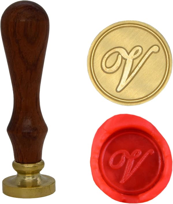 Voksseglstempel bokstav A-Z, Alfabet initialseglstempel for jule- og takkekort, bryllupsinvitasjon W-S-2 (bokstav V) -