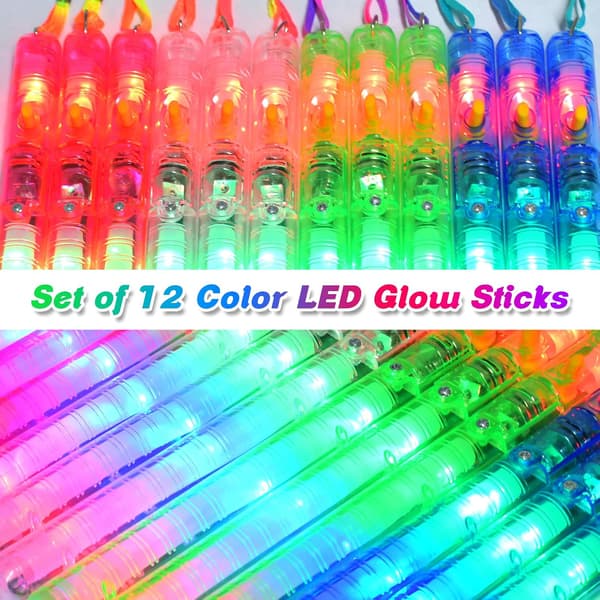 12-pakning LED-lysststaver med 7 blinkende lysmoduser for konserter, raves, bursdager, fester