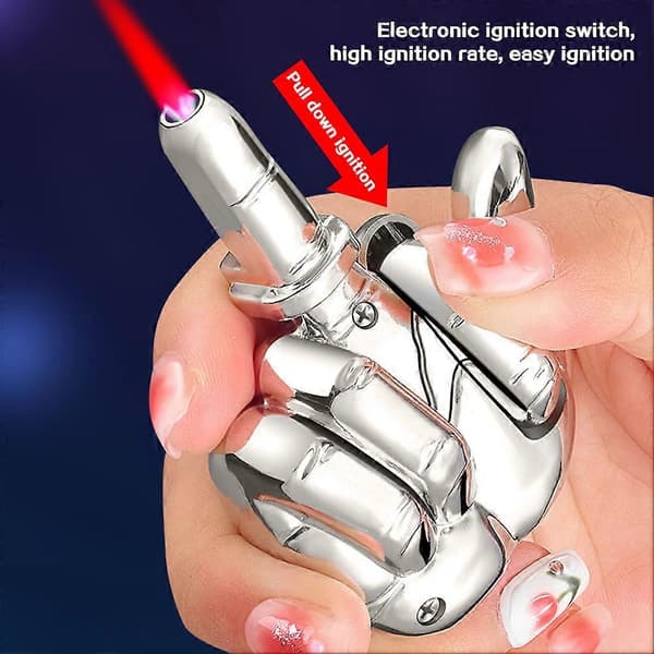 Funny Middle Finger Lighter Windproof Red Flame Butane Refillable Lighter Gift for Men Women-FA-
