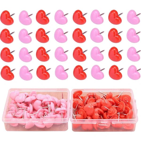 {xj}100 stk Hjerteformede Push Pins, Søte Push Pins Dekorative Rosa Nåler Tegne