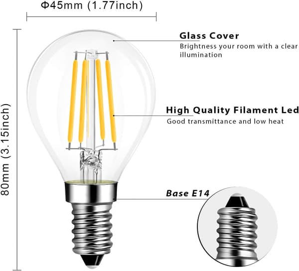 Edison LED-lampor, 4W, E14, G45 skruv, 6-pack, ej dimbara, 470 lumen, varmvitt ljus 3000K