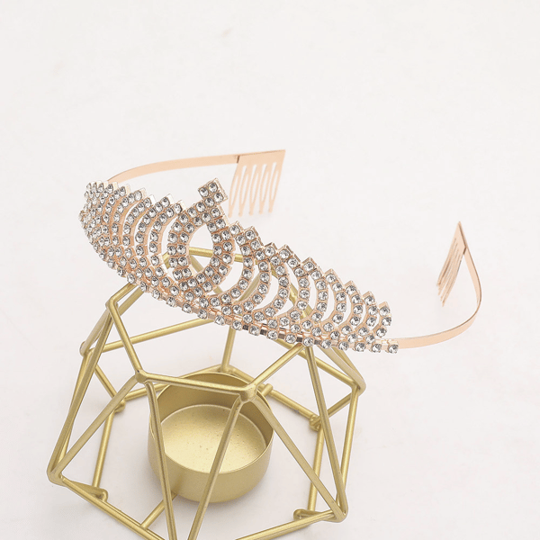 Dame Elegant Glitrende Rhinestone Krone Hårbånd Tiara, Rosegull