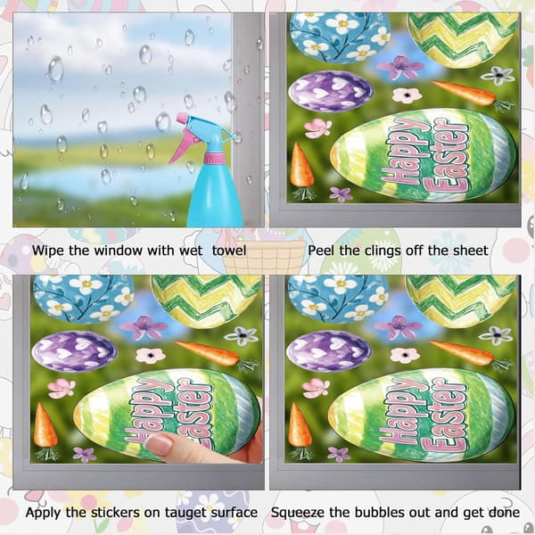 Easter Window Stickers 3D Bunny Egg Spring Decorations Reusable Electrostatic Sticker Set With 9 Pieces