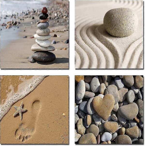 Romantic Beach Theme 4 Piece Modern Artwork Ocean Canvas Print Contemporary Abstract Seascape