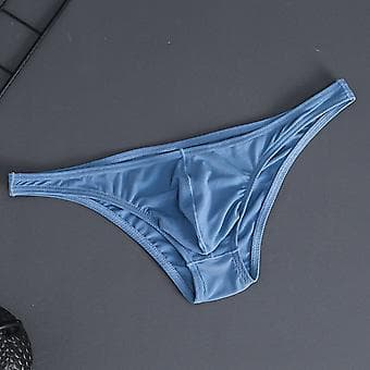 Men's Ice Silk Thin Striped Solid Color U Convex Inside Wear Sexy Quick Dry Thong Underwear (L Red)