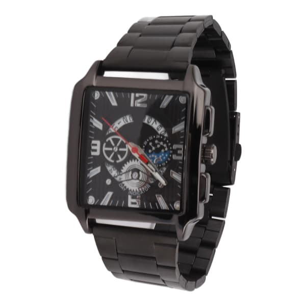 Herre Quartz Ur Firkantet Form Præcis Tid Kalender Rustfrit Stål Armbåndsur til Daglig Brug Sort