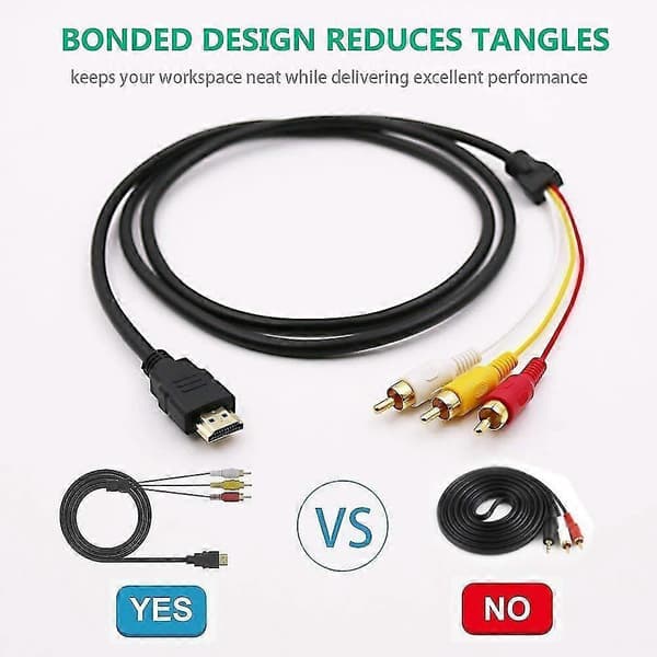 HDMI til 3RCA-kabel, 1,5 m - Højopløselig Video Audio AV-kabeladapter