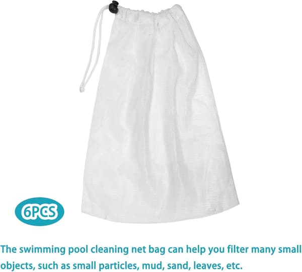 Replacement Drawstring Mesh Bags for Pool Cleaner, 6-Pack, for Catching Leaves and Small Debris.