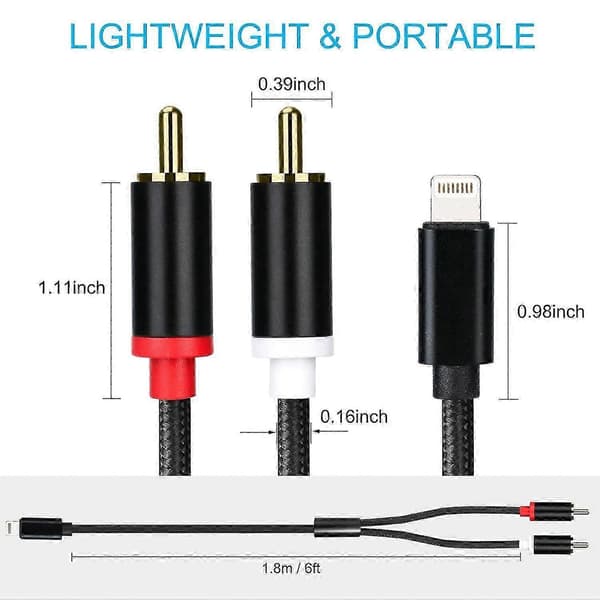 Lightning til RCA-kabel Audio Aux-adapter, Stereo Y-splitteradapter for visse