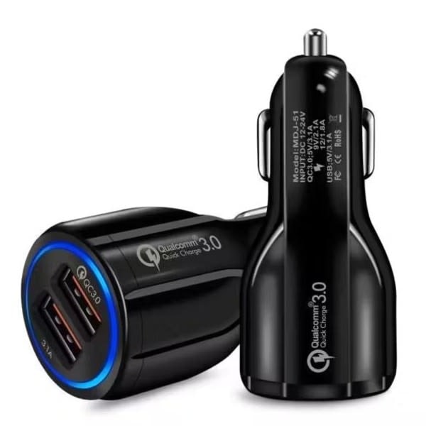 Billader Hurtiglader USB Hurtigopladning - Til iPhone/Samsung - Sort