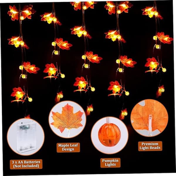 Halloween-dekorasjoner, 6 m 40 gresskar med lønneblader