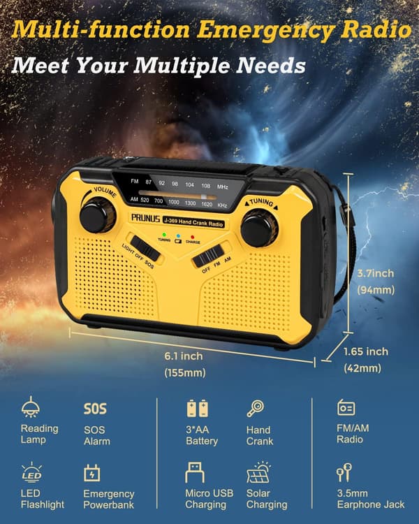 Hätäradiolamppu LED-taskulamppu Kannettava käsikampi AM/FM aurinkoradio (harmaa)