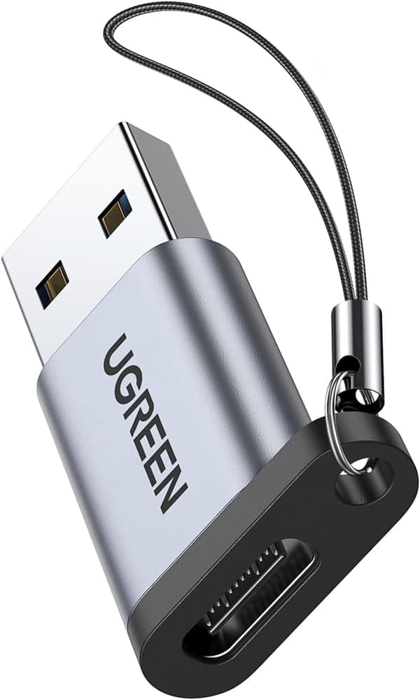 USB till USB C-adapter, USB 3.0 hane till Typ C hona-adapter stöder PD snabbladdare, 5 Gbps dataöverföring, kompatibel med iPhone 15 Pro Max (grå)