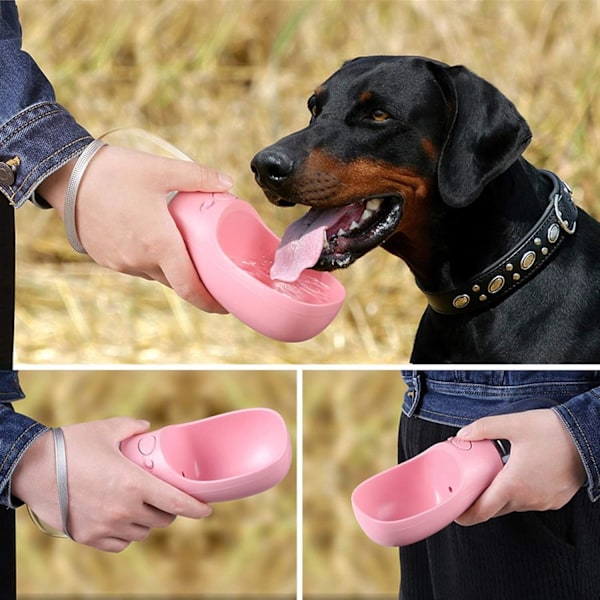Små, mellemstore, store og lækagesikre vandflasker til hunde udendørs vandskåle, dyretilbehør drikkefontæner (farve: pink, størrelse: 550 ml)