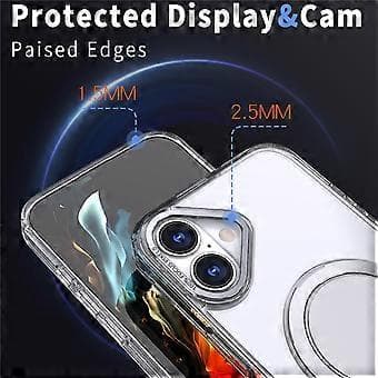 Compatible for iPhone 16 Mobile Phone Case Ring Stand Back Cover Compatible with MagSafe (Transparent)
