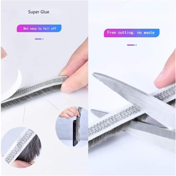 10m brush strip, wind and dustproof self-adhesive brush seal for movable windows and doors, 9mm width x 9mm height, grey