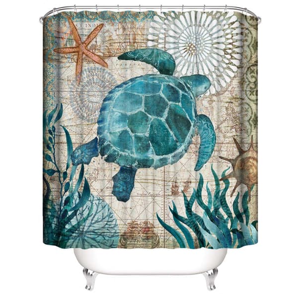 Undervandsverden havskildpadder, polyester bruseforhæng - 180*180CM