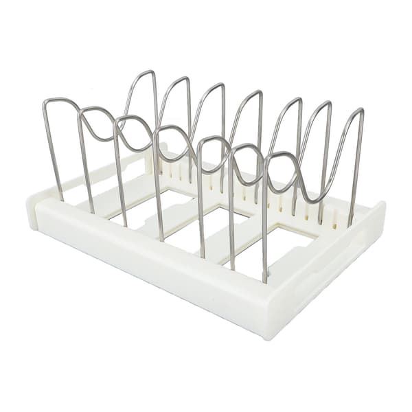 Expandable Pot Organizer Non-slip Size Adjustable Multifunctional Pot Lid Holder for Kitchen Dining Room White