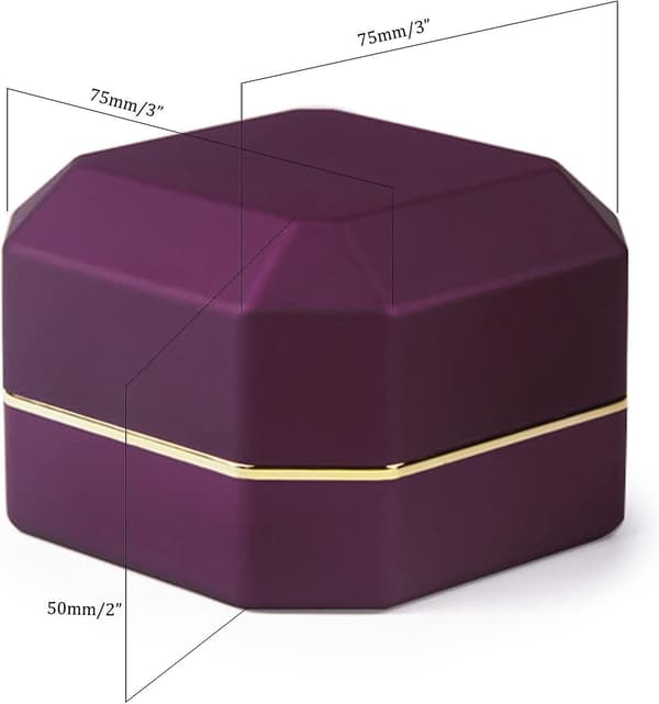Luxury Square Velvet Ring Box with LED Light for Proposal, Engagement, Wedding, Purple
