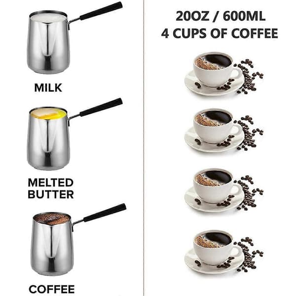 Smør- og kaffevwarmer i rustfrit stål, tyrkisk kaffekande, mini smeltegryde og mælkekande