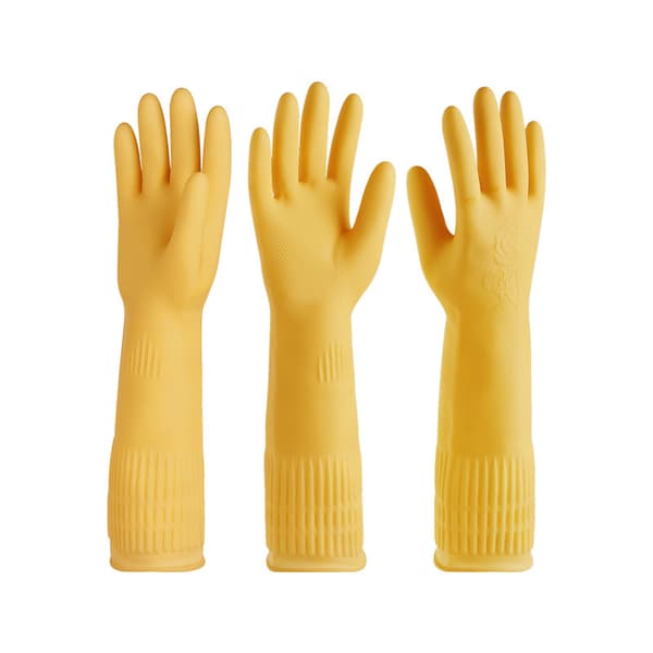 1 par gule gummihandsker - Lange gummihandsker til rengøring og opvask (Medium 38cm)