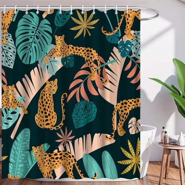 Boho Cheetah Tropisk Bruseforhæng 90x180cm Rosa Blå Blomstret